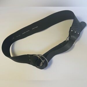 J. Jill Women’s Black Wide Double O Ring Buckle Leather Boho Chic Belt